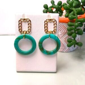 Aqua & Green Swirl Acrylic Hoop Drop Earrings.